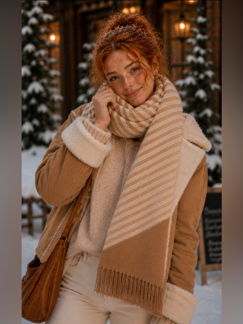 Old Money Academia Vanilla girl Camel Fringe Knit Scarf